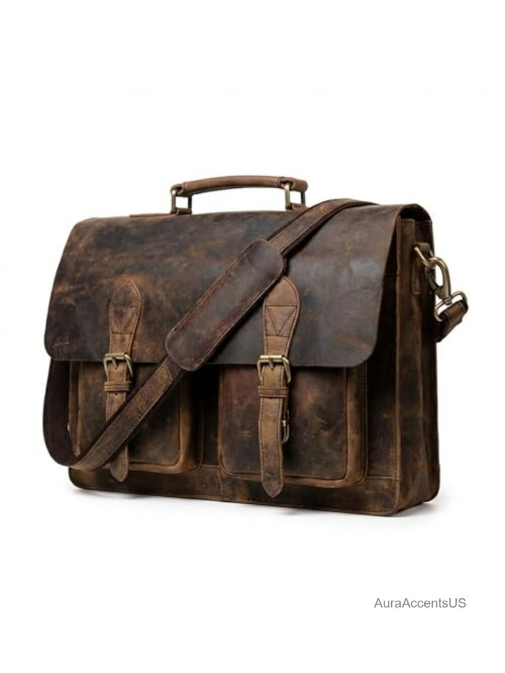 Handcrafted Buffalo Leather Laptop Messenger Bag Fits 14 Inch Laptop Briefcase